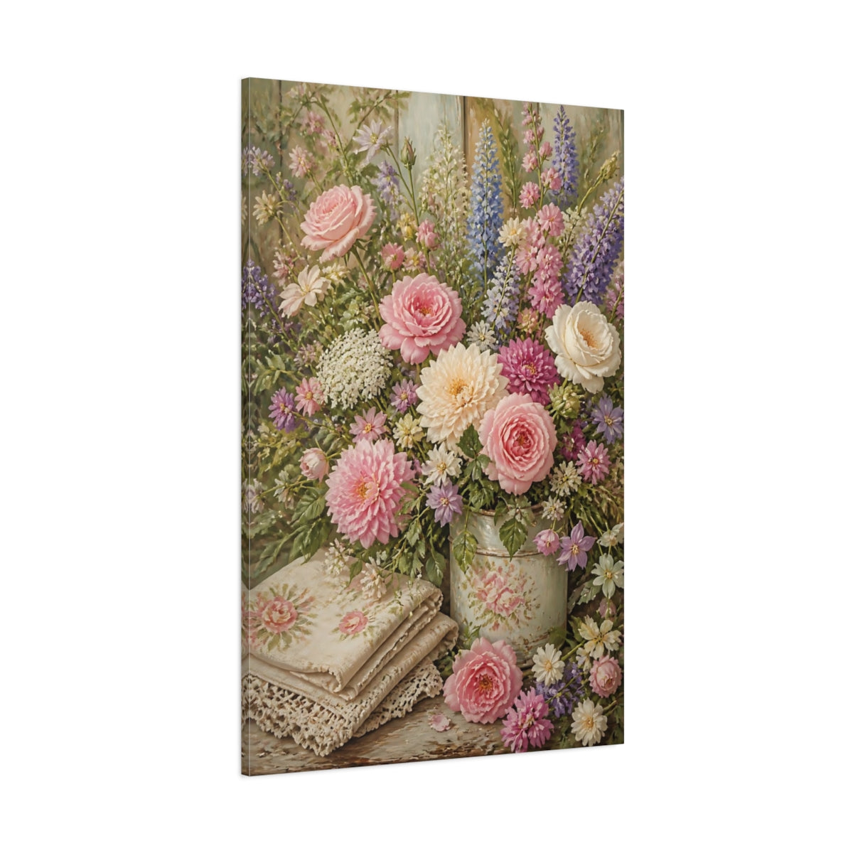 Side Mockup 1. Pastel Garden Flowers Bouquet shown as canvas print