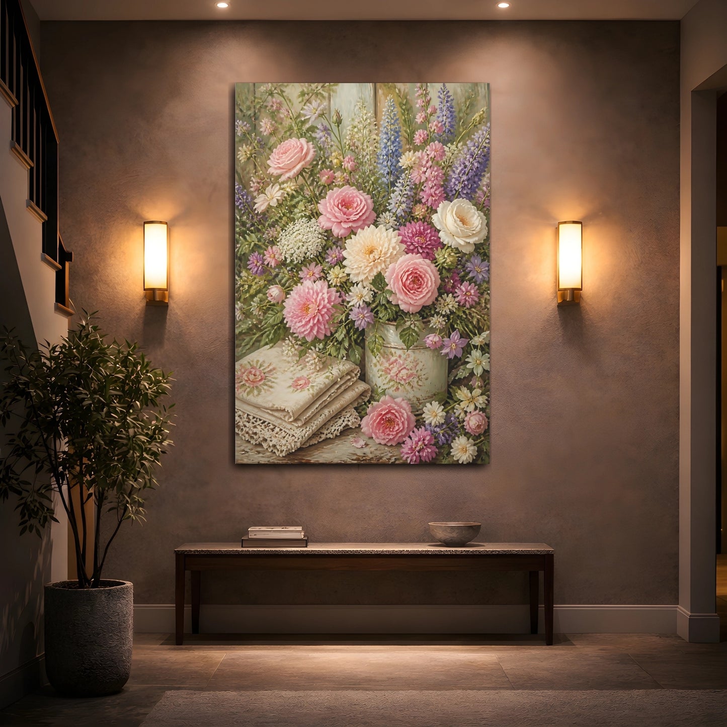 Mockup 2. Pastel Garden Flowers Bouquet shown as canvas print