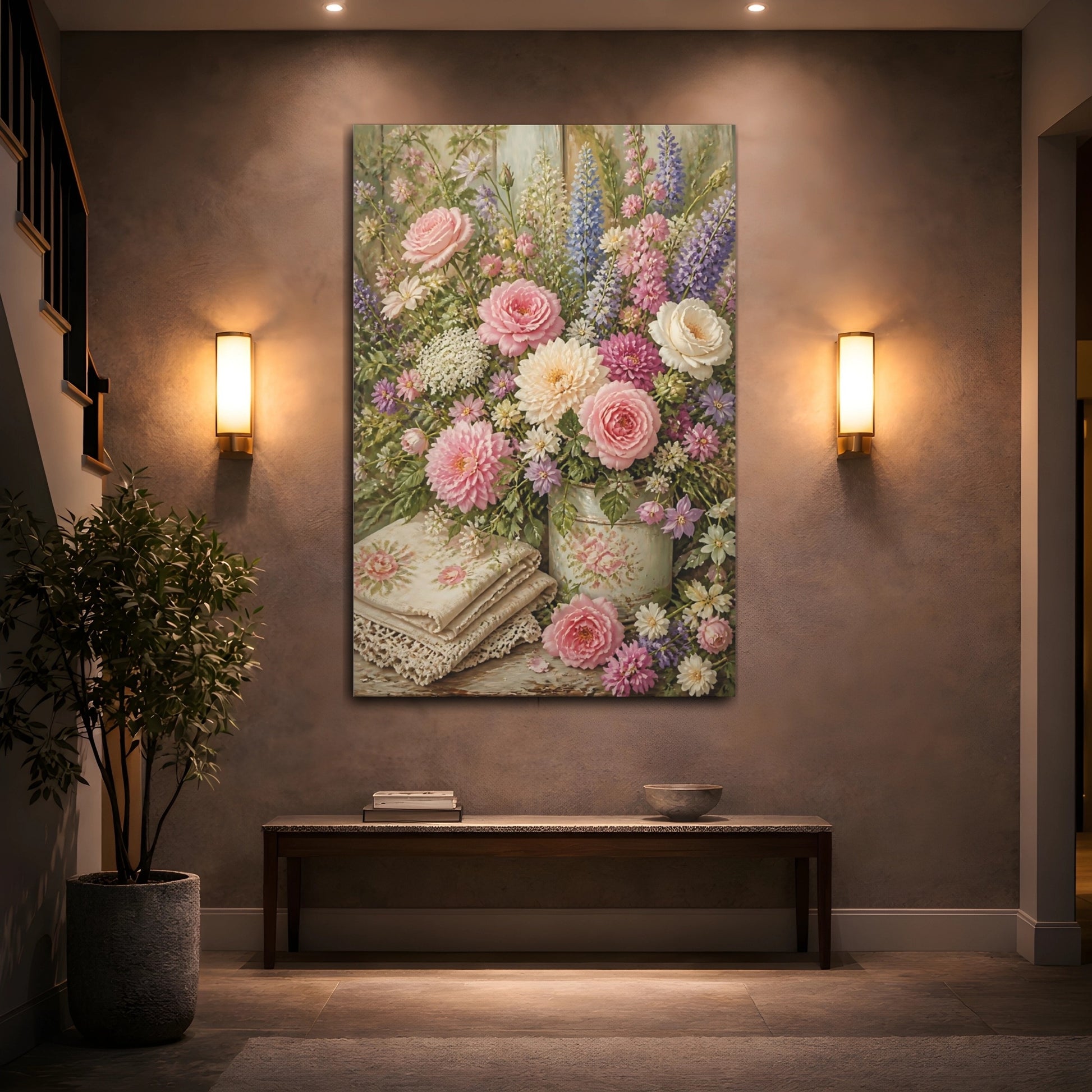 Mockup 2. Pastel Garden Flowers Bouquet shown as canvas print