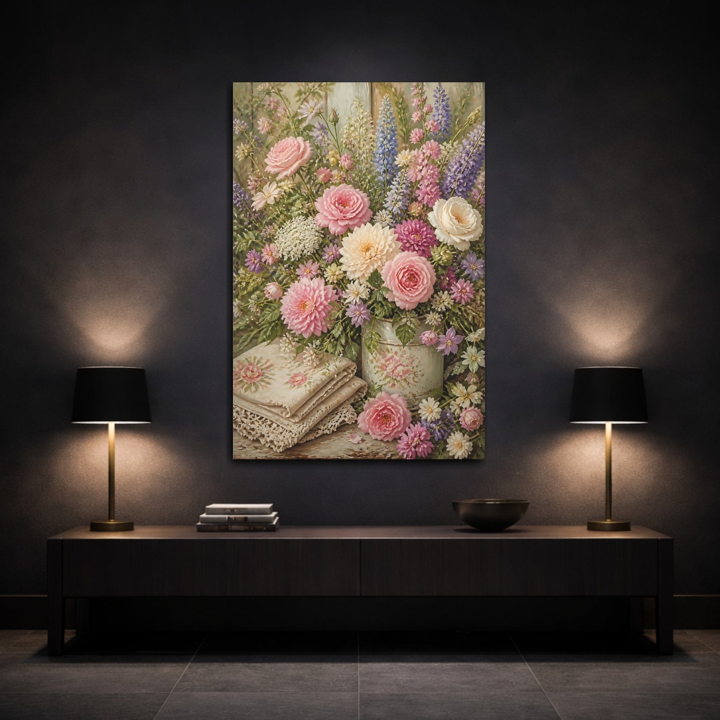 Mockup 3. Pastel Garden Flowers Bouquet shown as canvas print