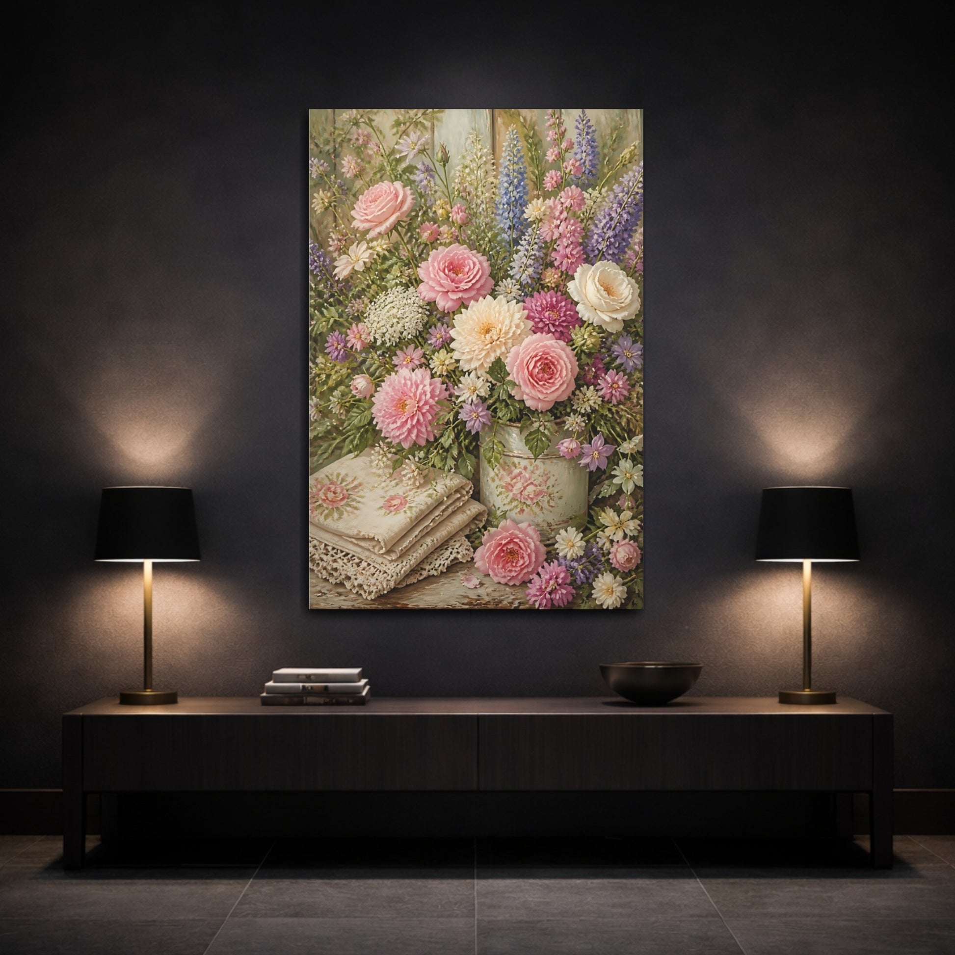 Mockup 3. Pastel Garden Flowers Bouquet shown as canvas print