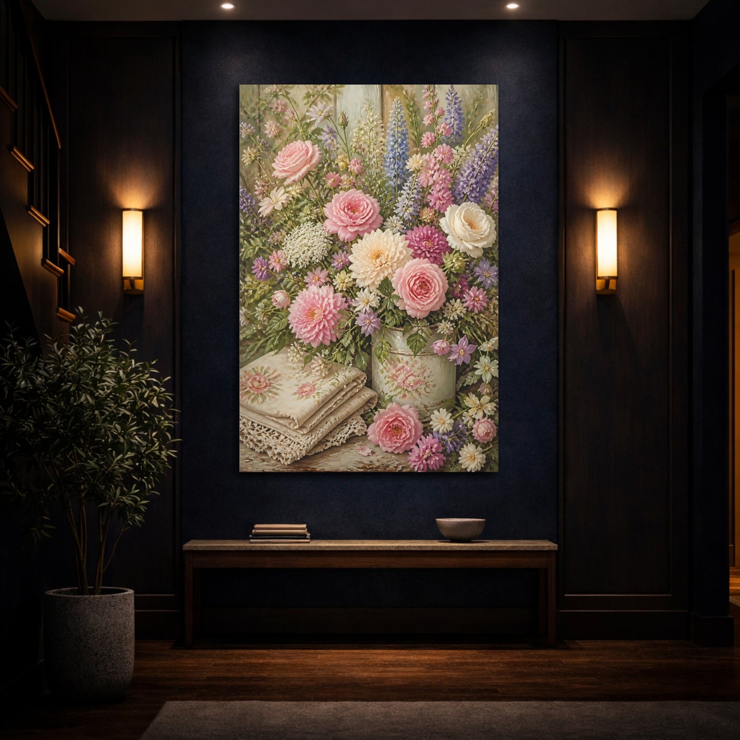 Mockup 4. Pastel Garden Flowers Bouquet shown as canvas print