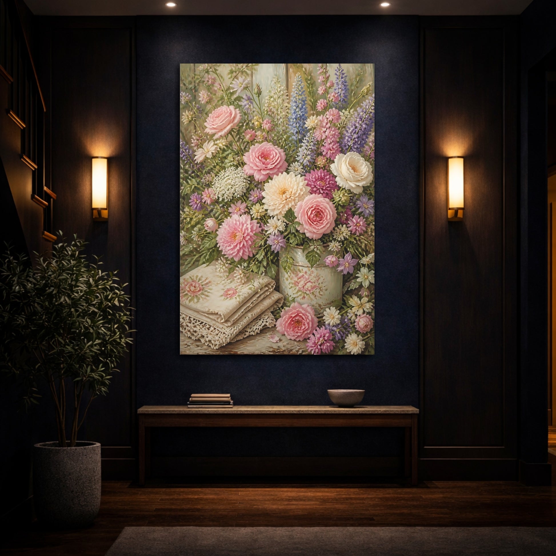 Mockup 4. Pastel Garden Flowers Bouquet shown as canvas print
