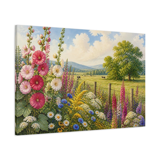 Main Mockup. Pasture Edge Wildflowers shown as canvas print