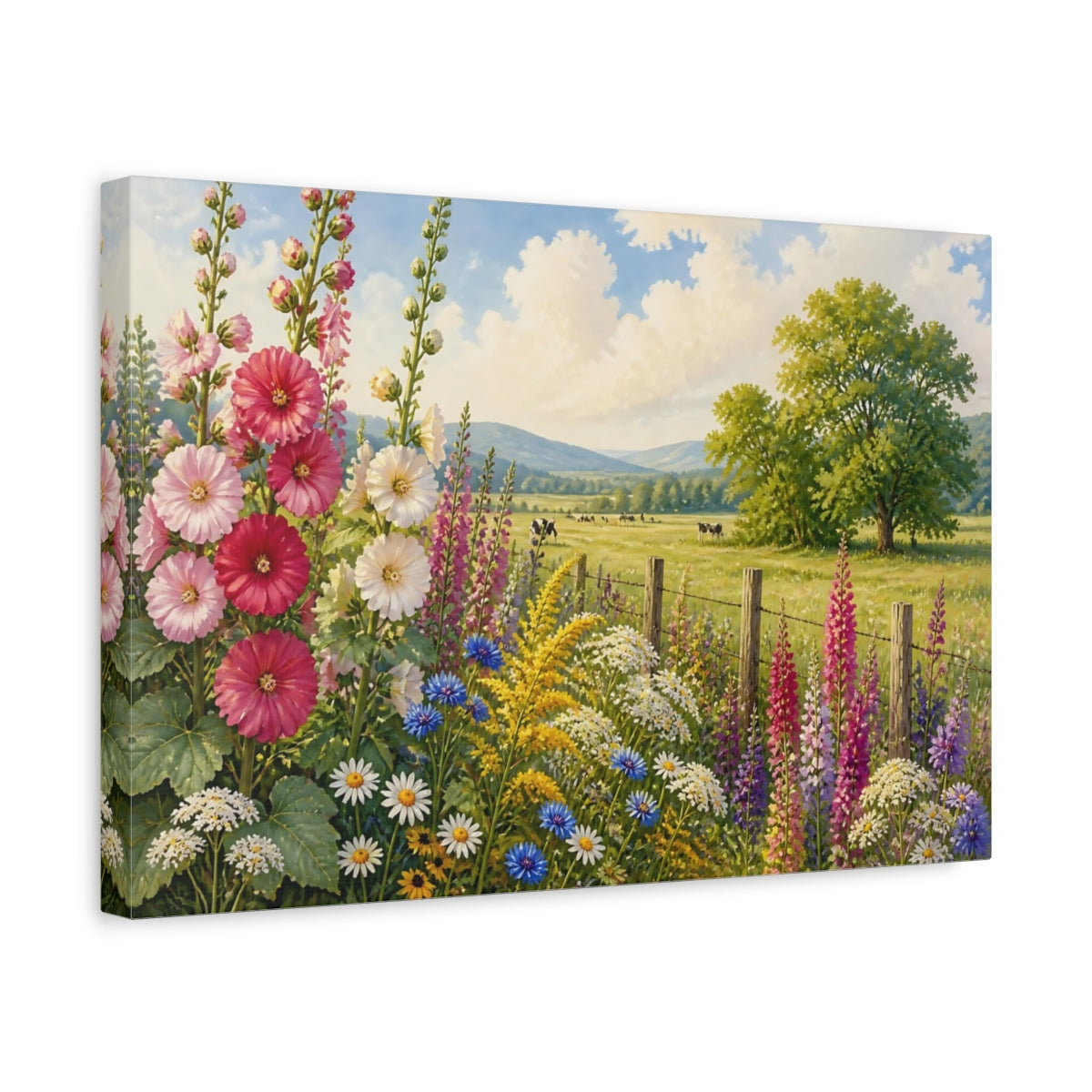 Side Mockup 4. Pasture Edge Wildflowers shown as canvas print