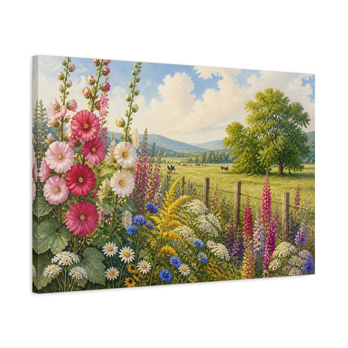 Side Mockup 2. Pasture Edge Wildflowers shown as canvas print