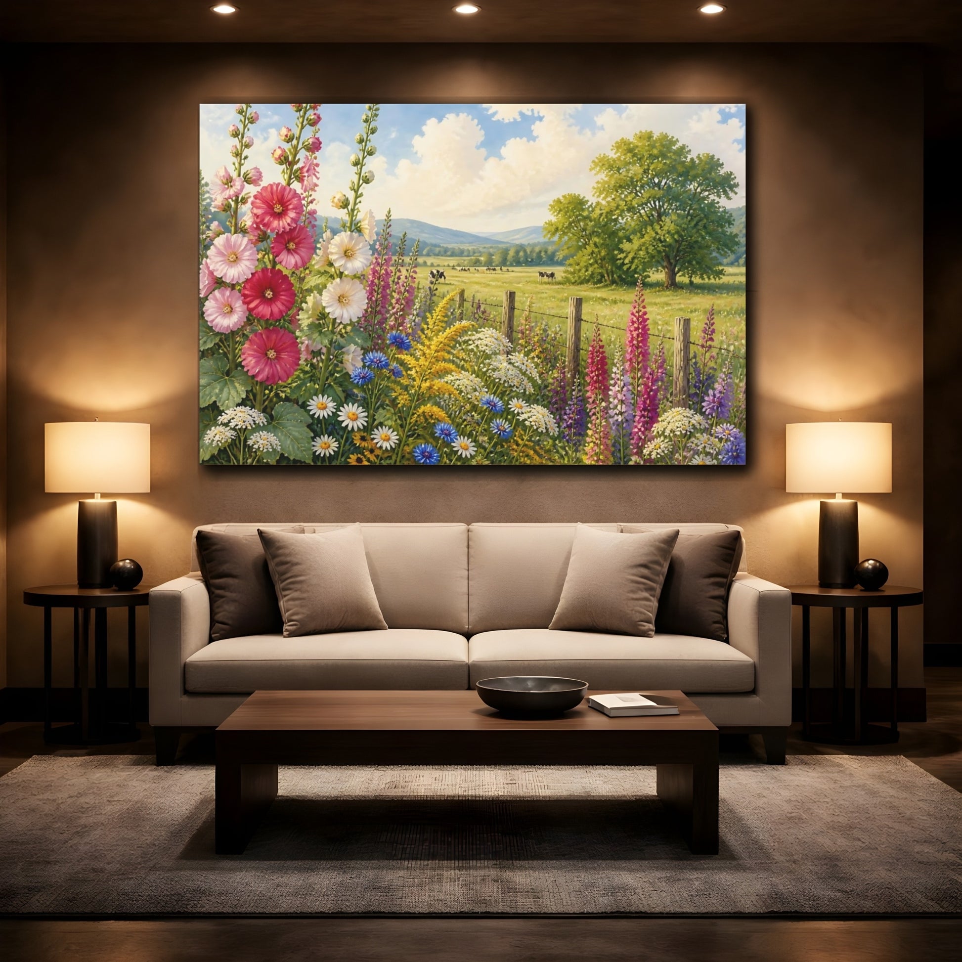 Mockup 2. Pasture Edge Wildflowers shown as canvas print