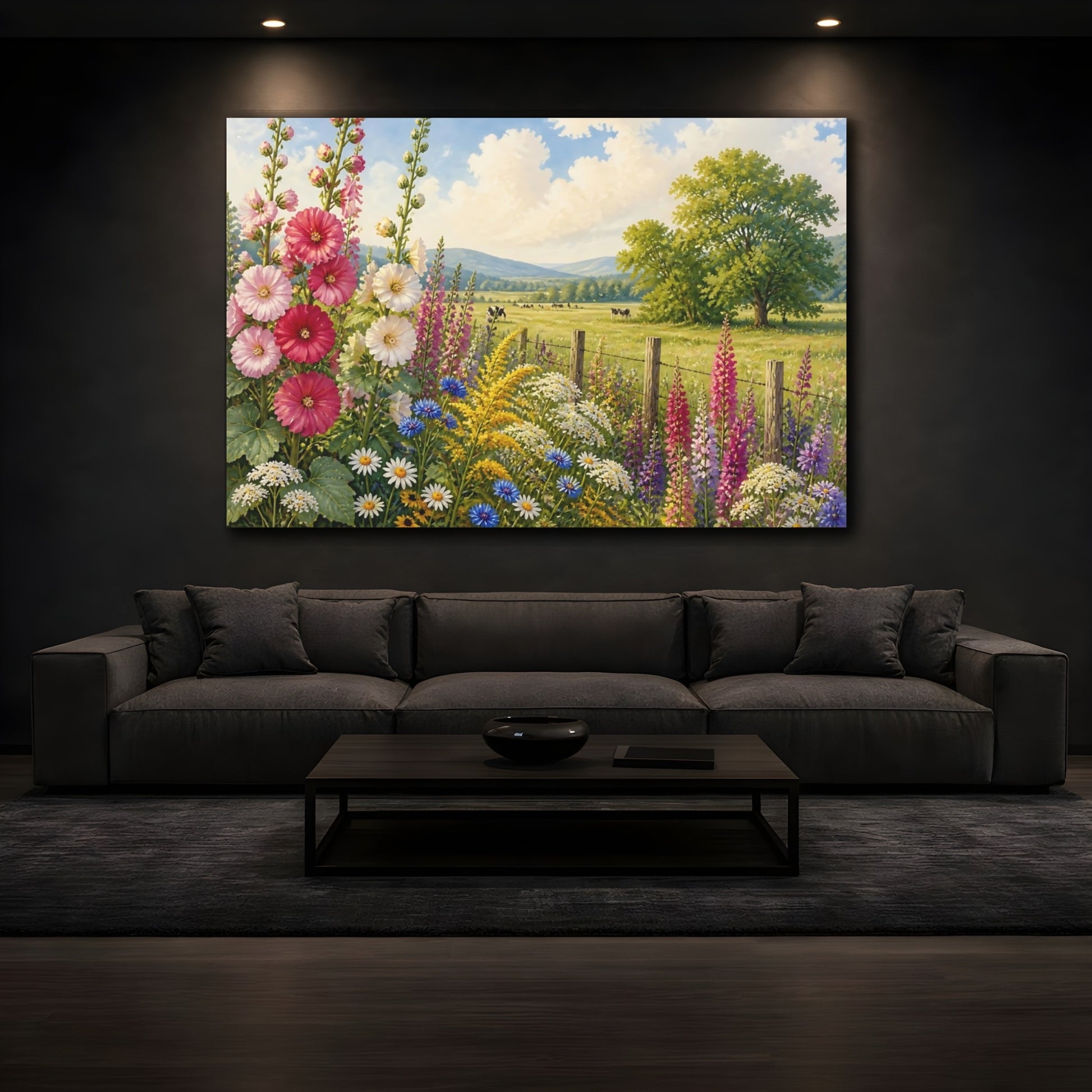 Mockup 3. Pasture Edge Wildflowers shown as canvas print