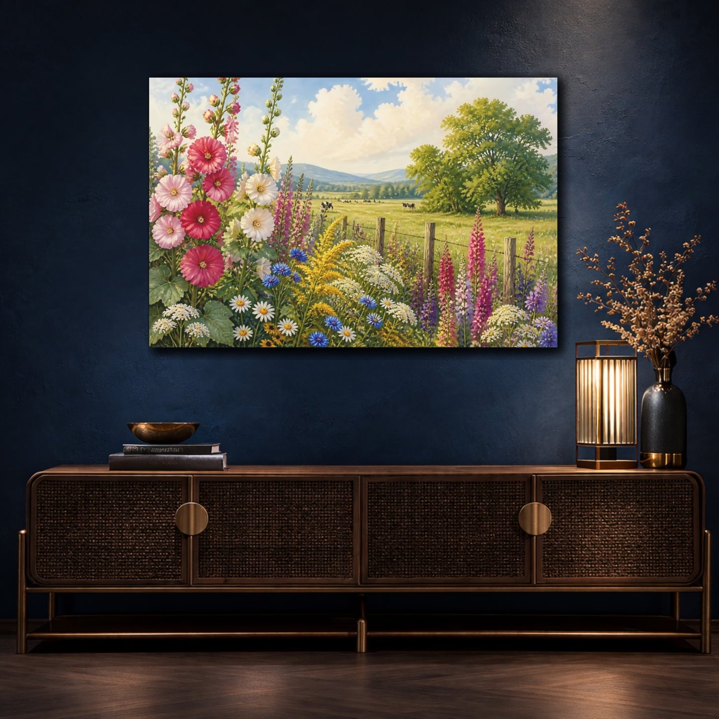 Mockup 4. Pasture Edge Wildflowers shown as canvas print