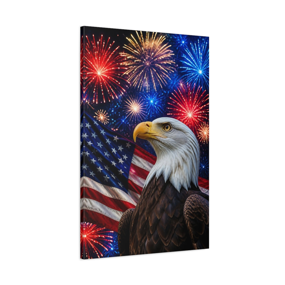 Main Mockup. Patriotic Bald Eagle shown as canvas print