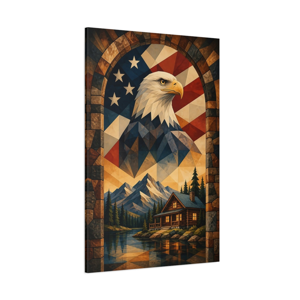 Side Mockup 1. Patriotic Bald Eagle shown as canvas print