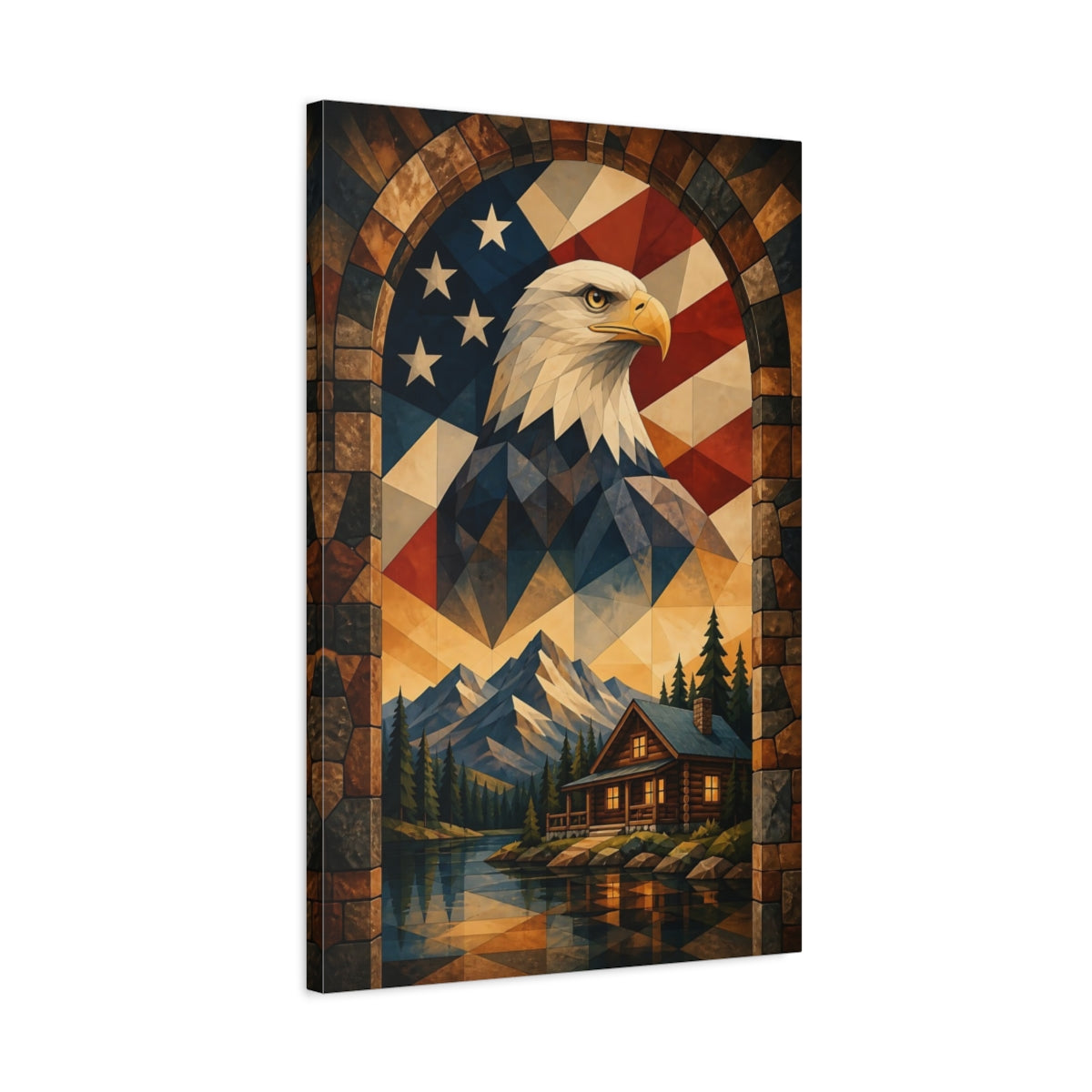 Side Mockup 2. Patriotic Bald Eagle shown as canvas print