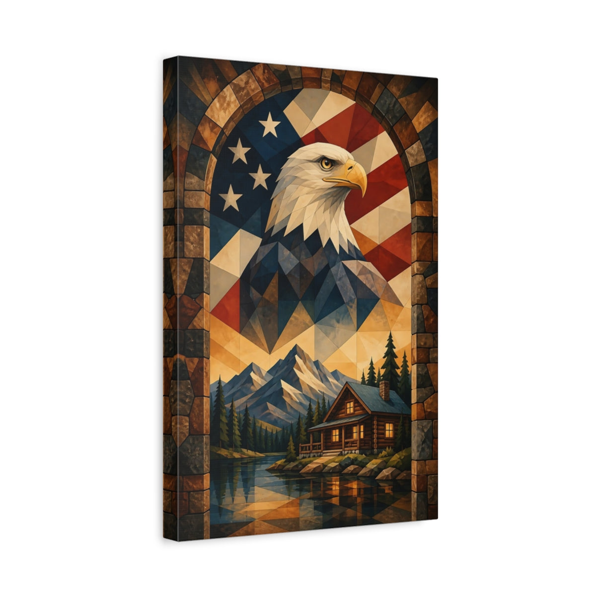 Side Mockup 4. Patriotic Bald Eagle shown as canvas print