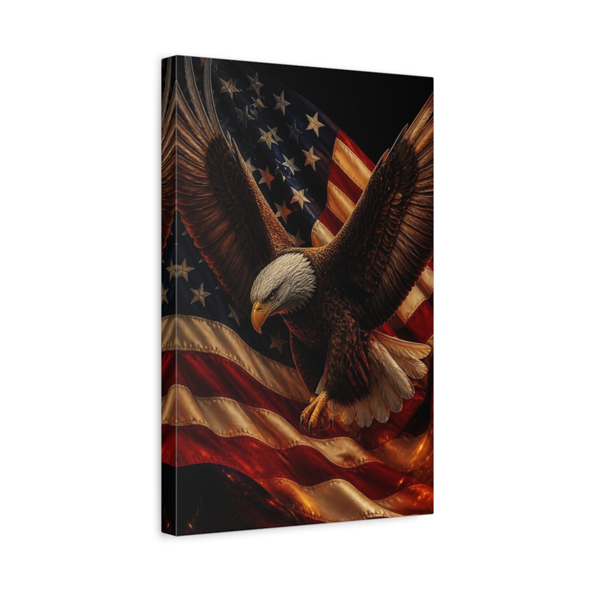 Side Mockup 4. Patriotic Bald Eagle shown as canvas print