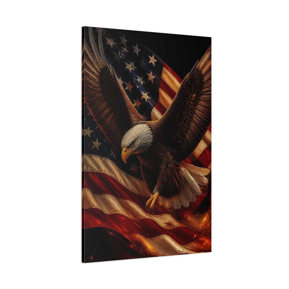 Side Mockup 1. Patriotic Bald Eagle shown as canvas print