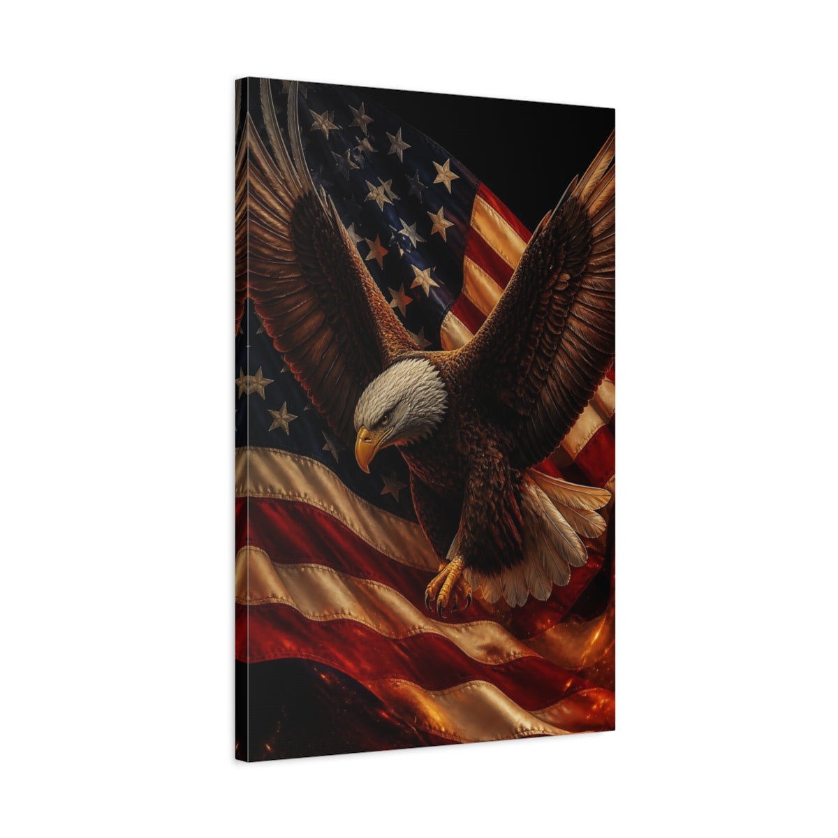 Side Mockup 2. Patriotic Bald Eagle shown as canvas print