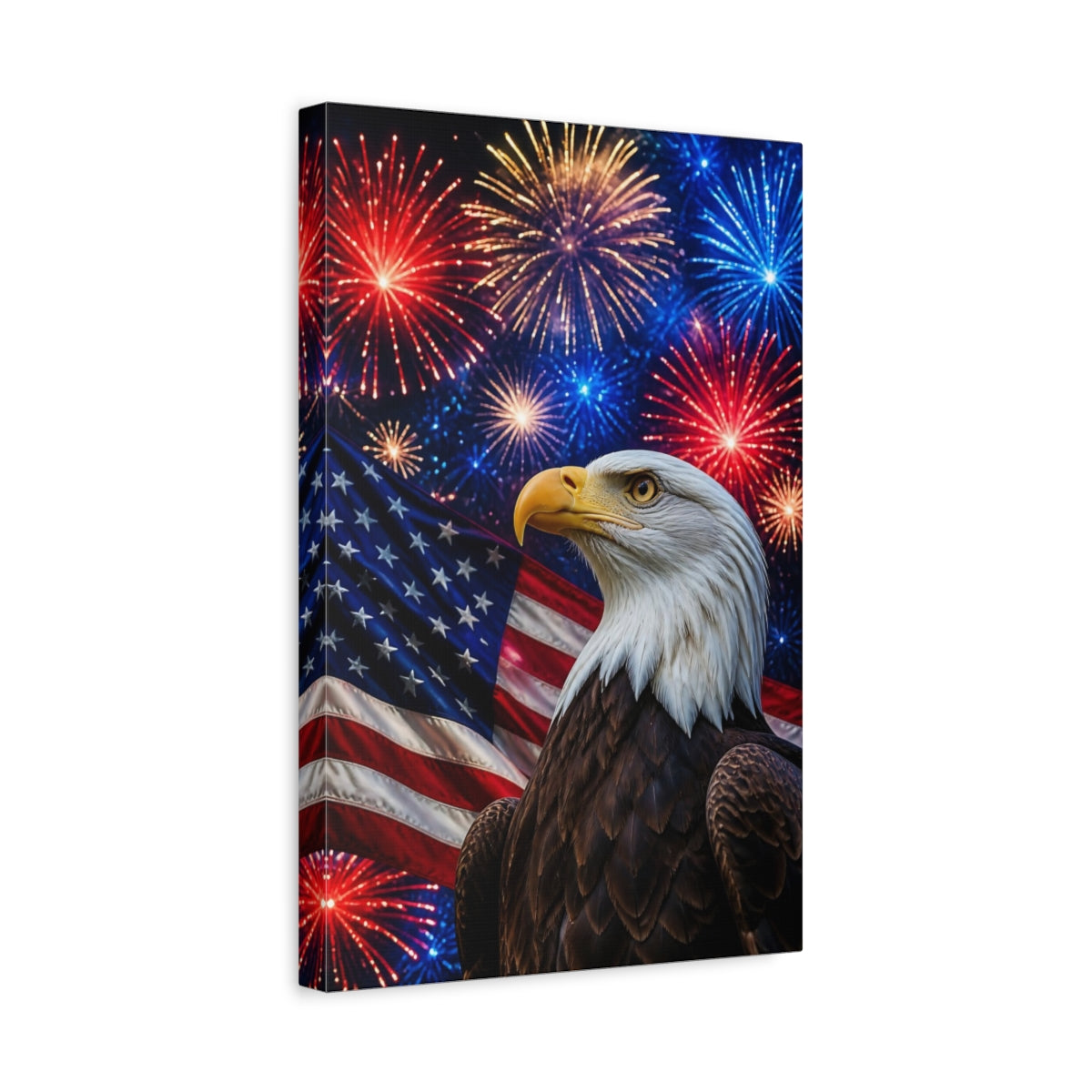 Side Mockup 4. Patriotic Bald Eagle shown as canvas print