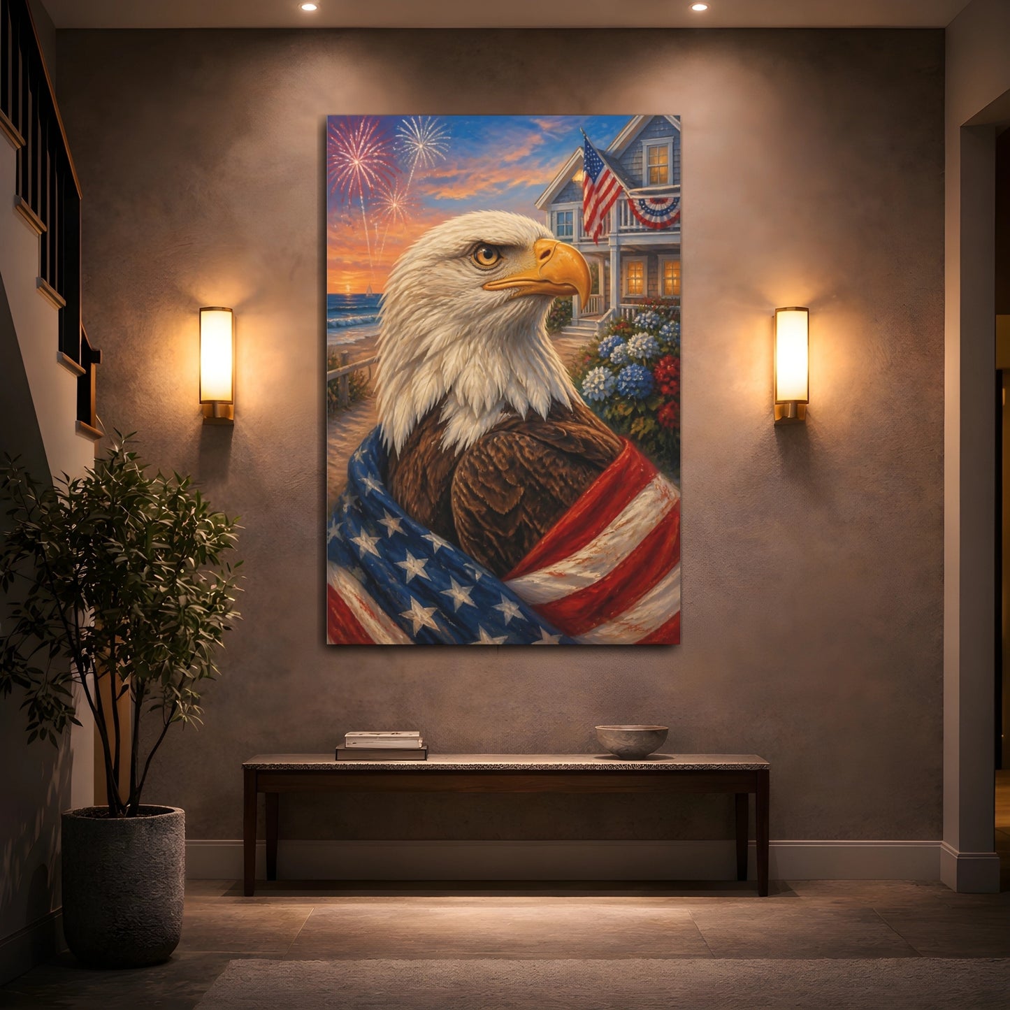Mockup 2. Patriotic Bald Eagle Portrait shown as canvas print