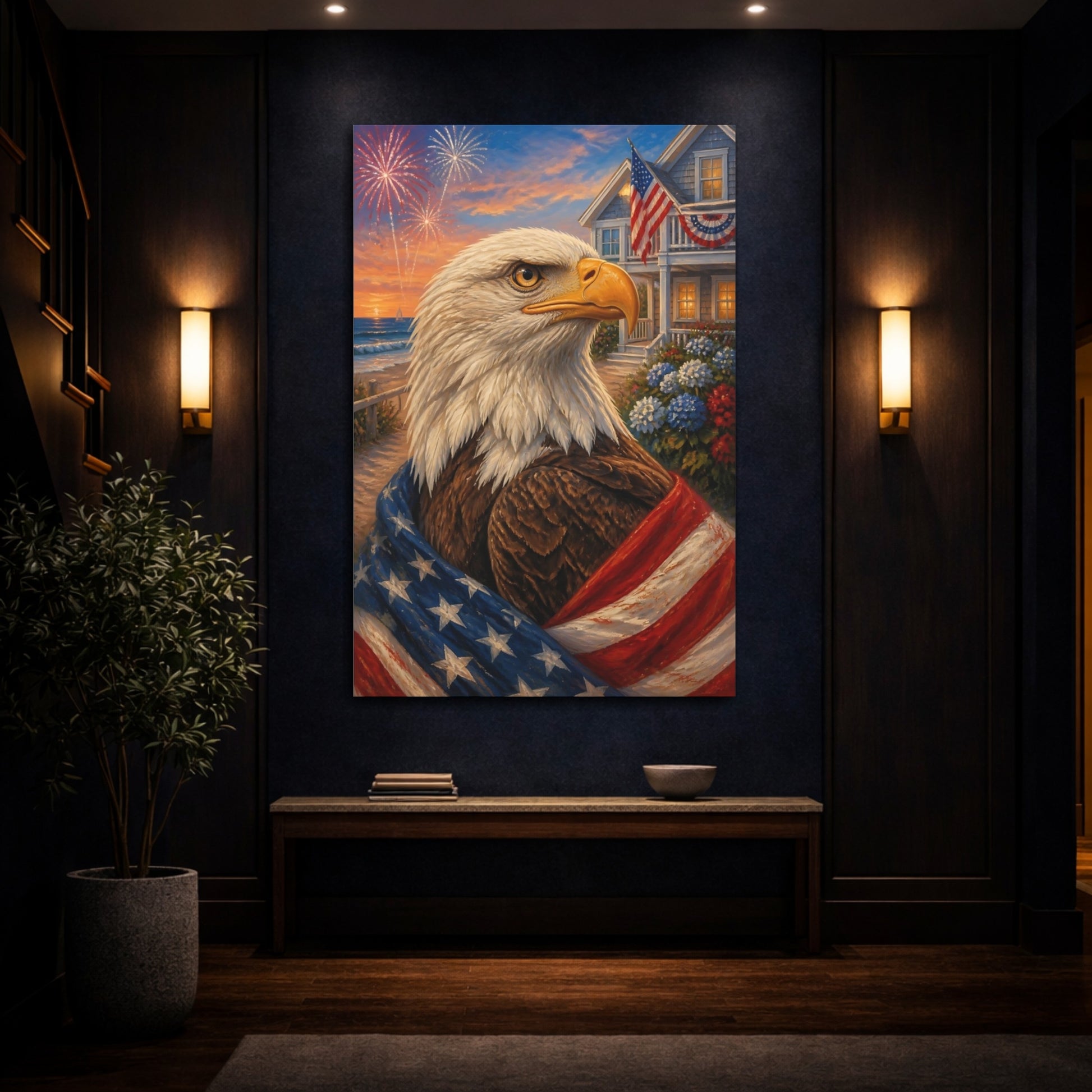 Mockup 4. Patriotic Bald Eagle Portrait shown as canvas print