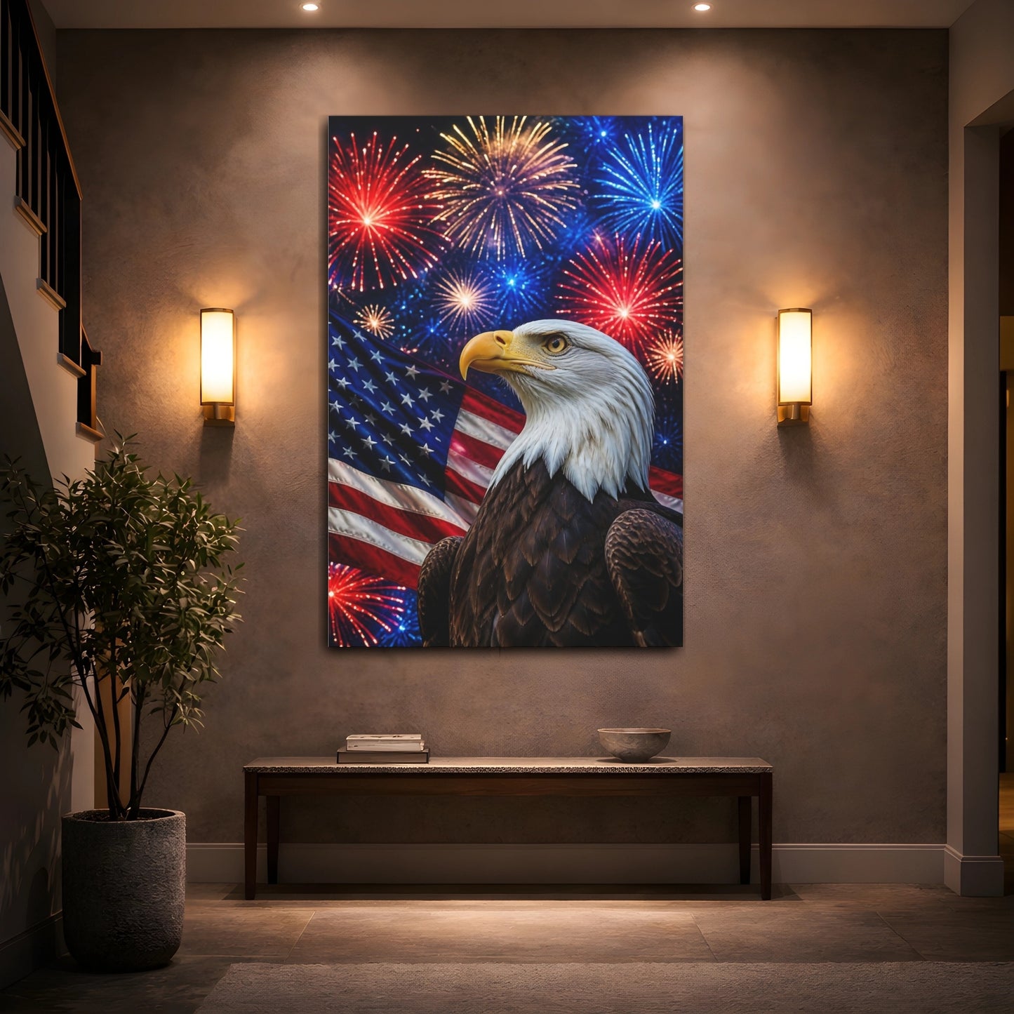 Mockup 2. Patriotic Bald Eagle shown as canvas print
