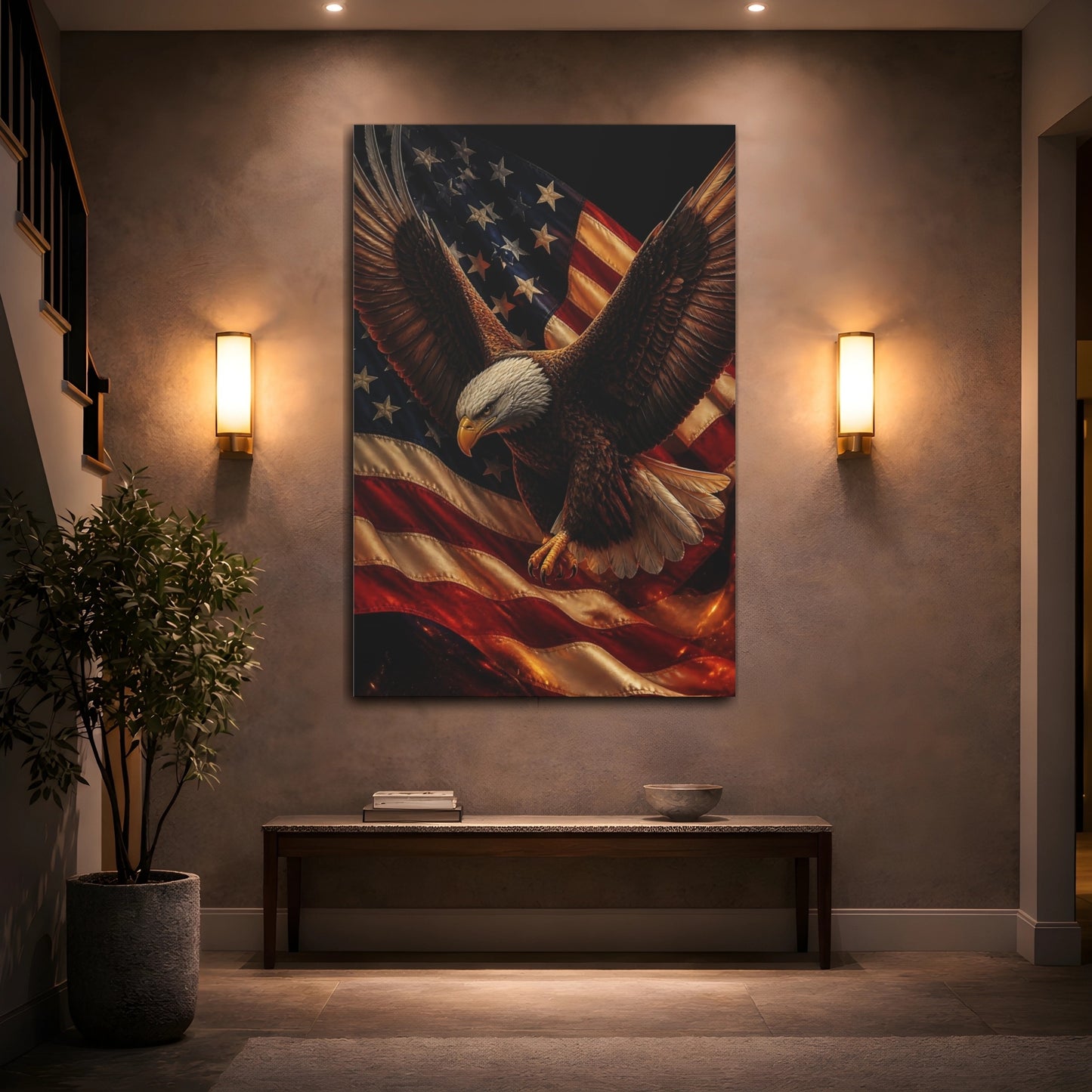 Mockup 2. Patriotic Bald Eagle shown as canvas print