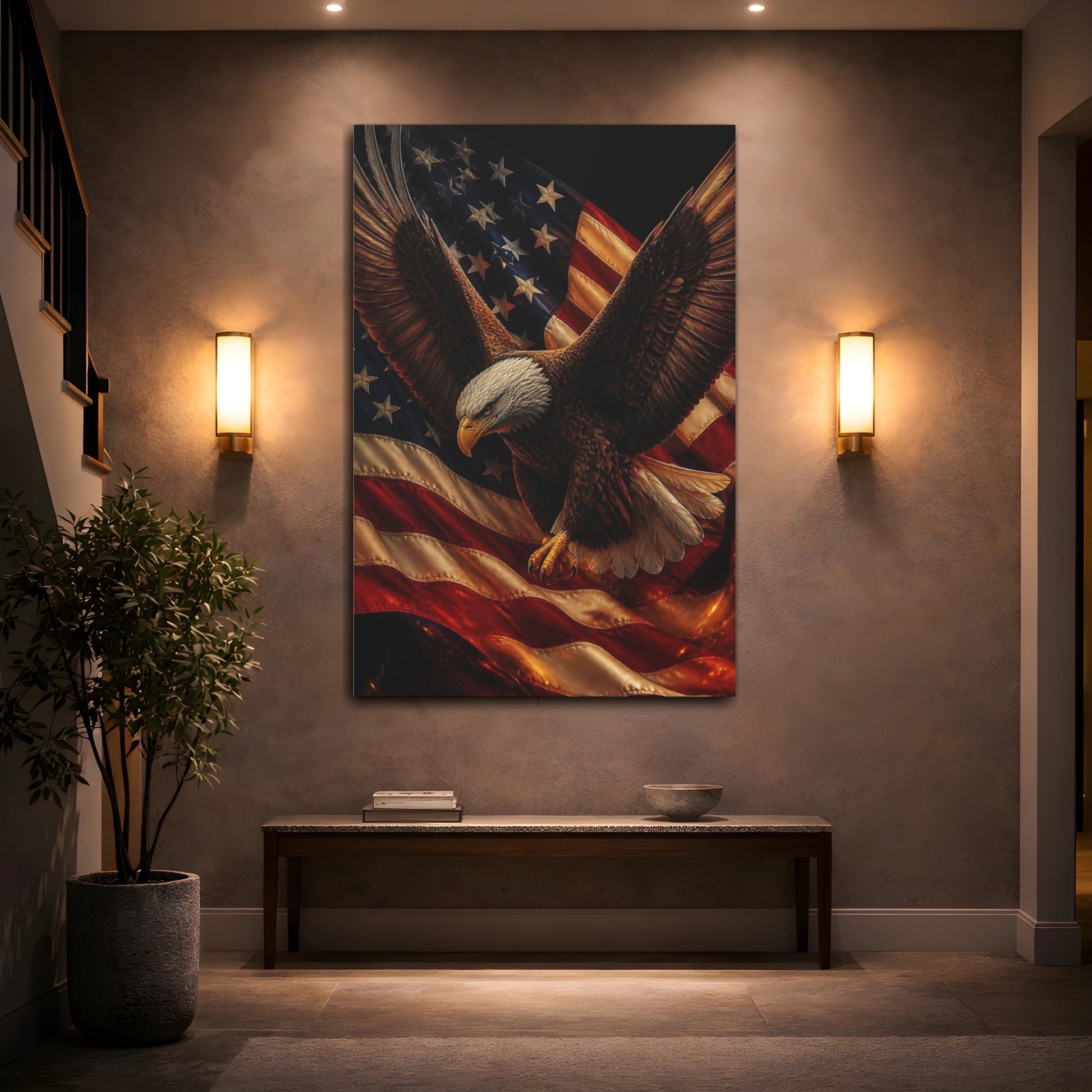 Mockup 2. Patriotic Bald Eagle shown as canvas print