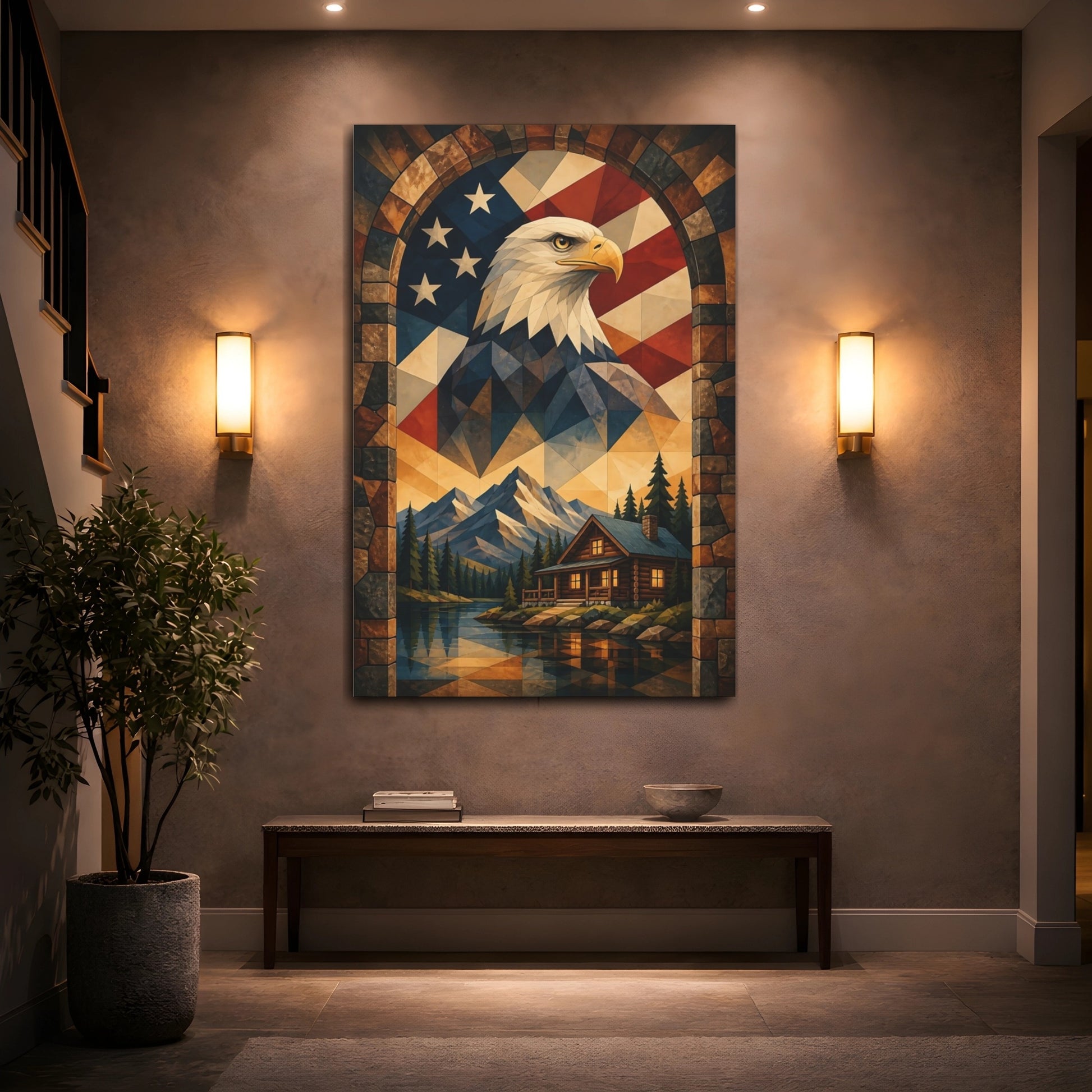 Mockup 2. Patriotic Bald Eagle shown as canvas print