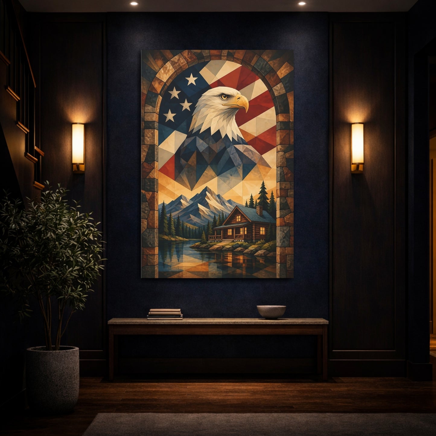 Mockup 4. Patriotic Bald Eagle shown as canvas print