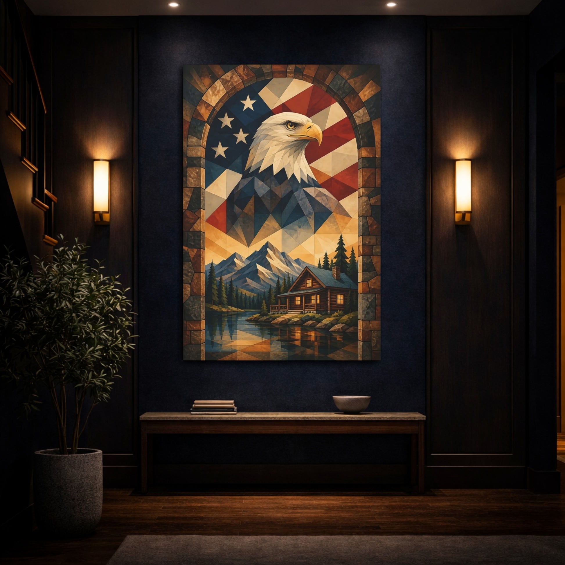 Mockup 4. Patriotic Bald Eagle shown as canvas print