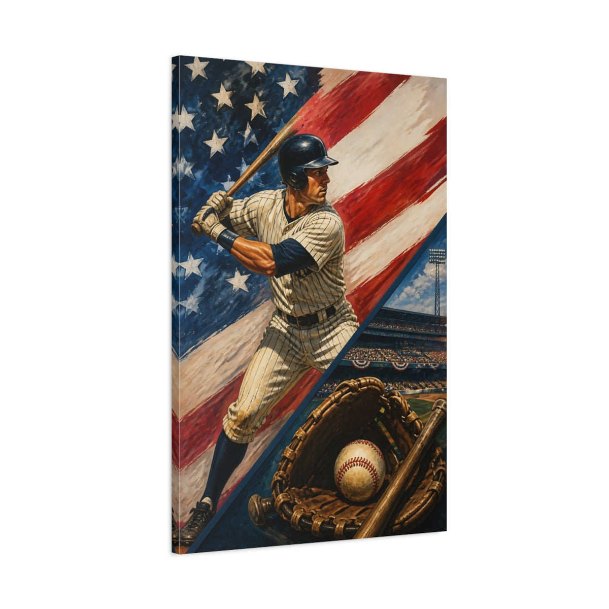 Main Mockup. Patriotic Baseball Batter shown as canvas print