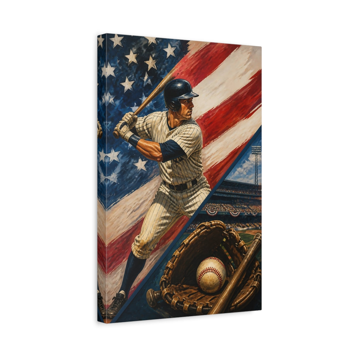 Side Mockup 4. Patriotic Baseball Batter shown as canvas print