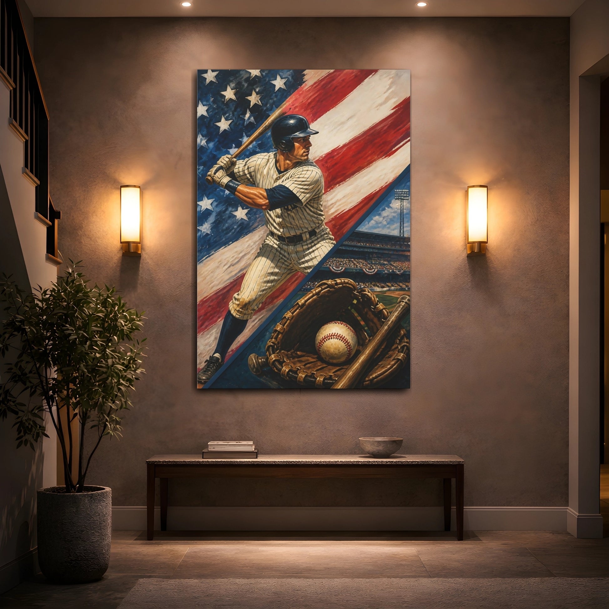 Mockup 2. Patriotic Baseball Batter shown as canvas print