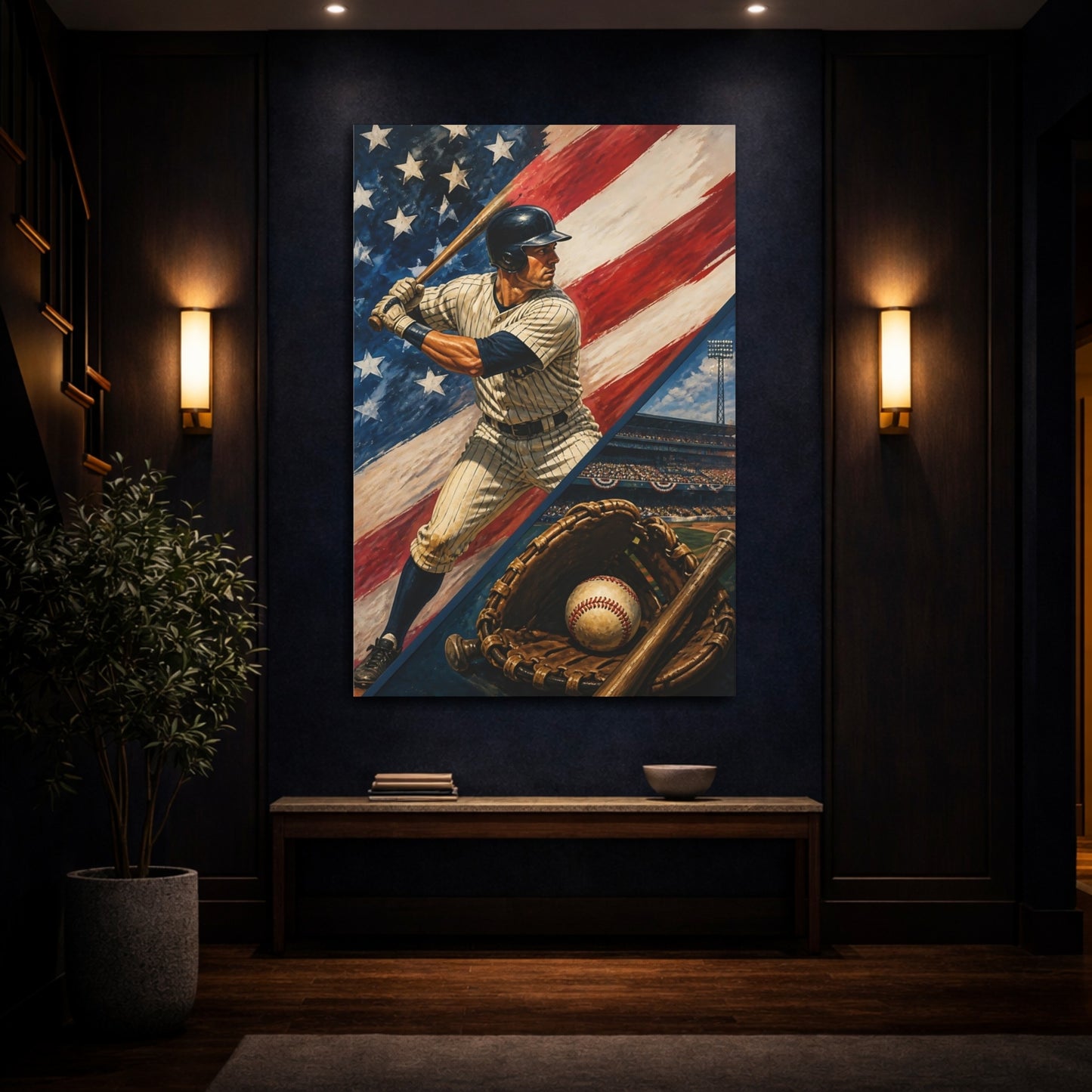 Mockup 4. Patriotic Baseball Batter shown as canvas print