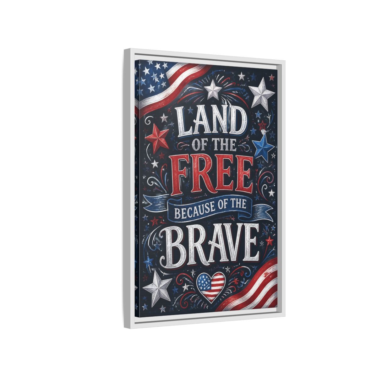 Side Mockup 1. Patriotic Chalkboard Lettering shown as framed canvas print