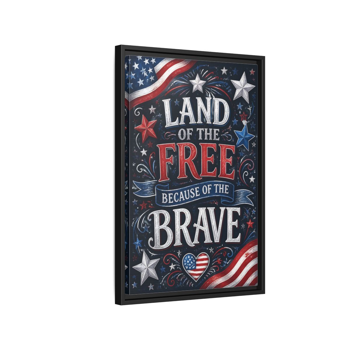 Side Mockup 3. Patriotic Chalkboard Lettering shown as framed canvas print