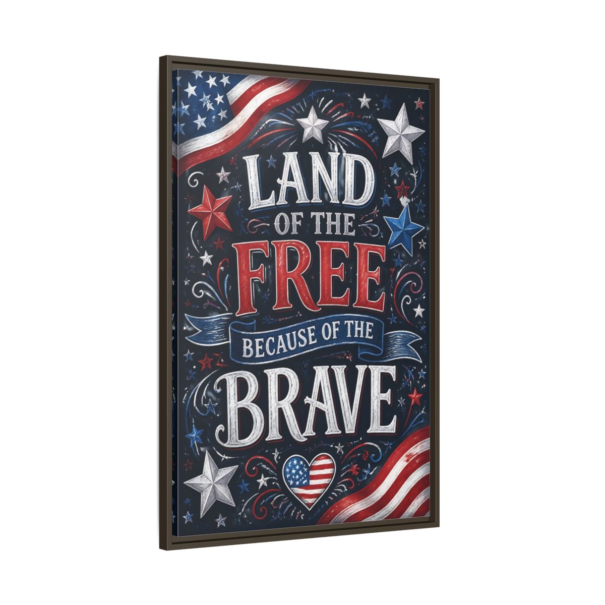 Main Mockup. Patriotic Chalkboard Lettering shown as framed canvas print