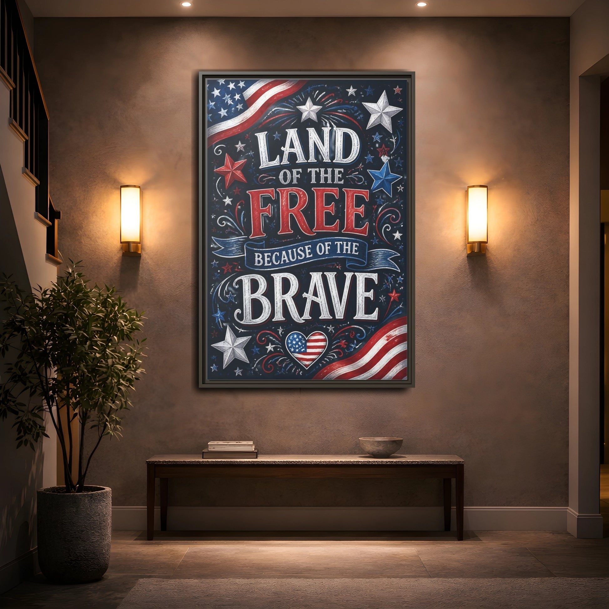 Mockup 2. Patriotic Chalkboard Lettering shown as framed canvas print