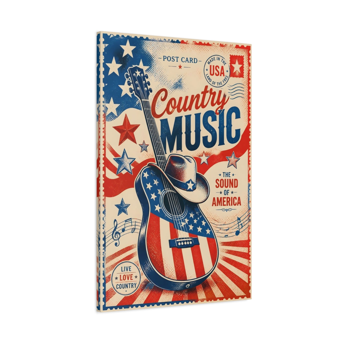 Main Mockup. Patriotic Country Guitar shown as canvas print
