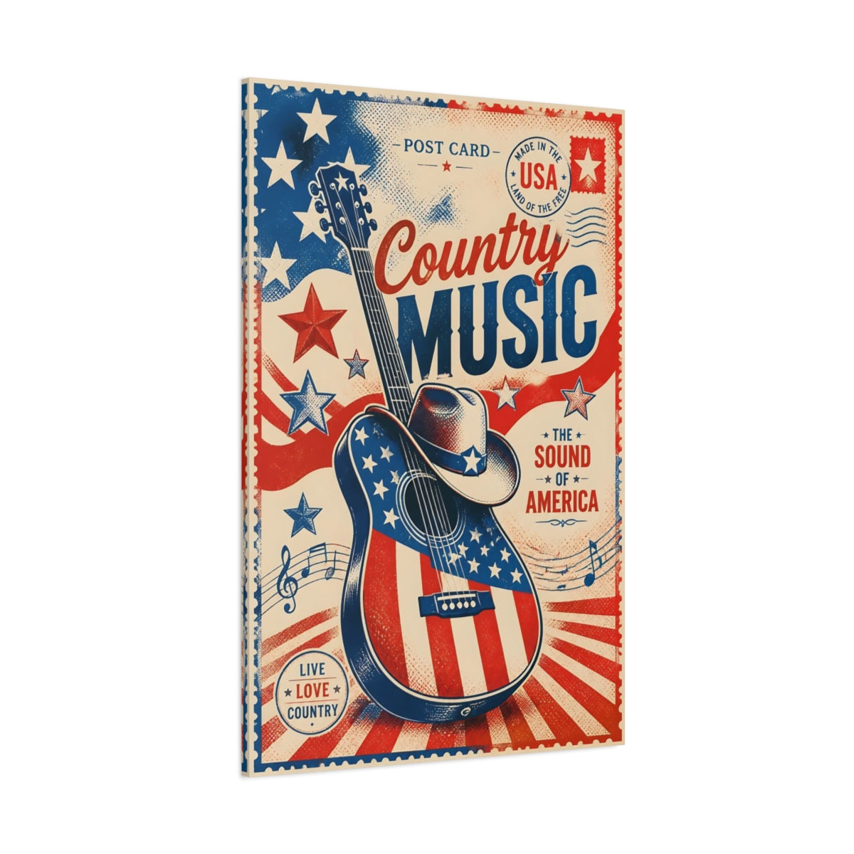 Side Mockup 1. Patriotic Country Guitar shown as canvas print
