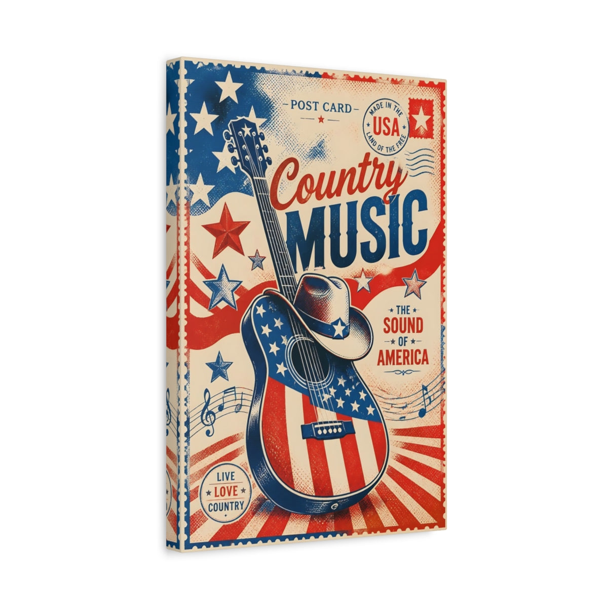 Side Mockup 4. Patriotic Country Guitar shown as canvas print