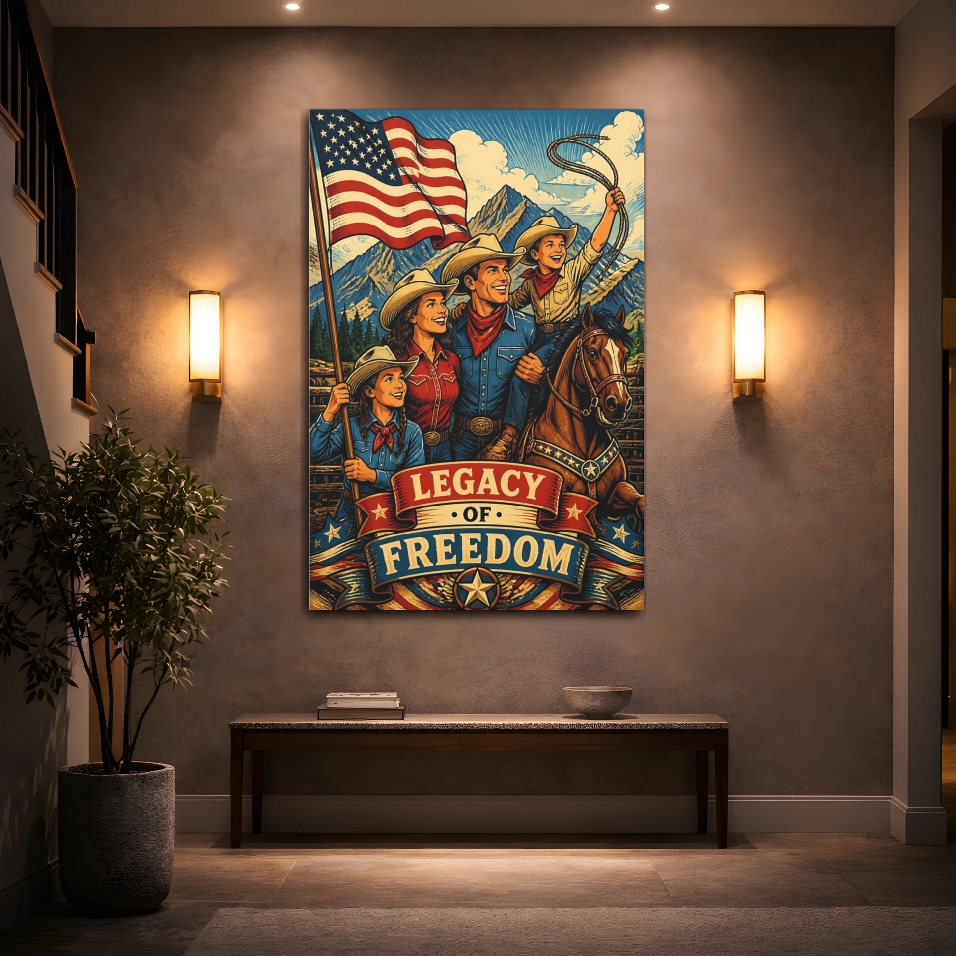 Mockup 2. Patriotic Cowboy Family shown as canvas print