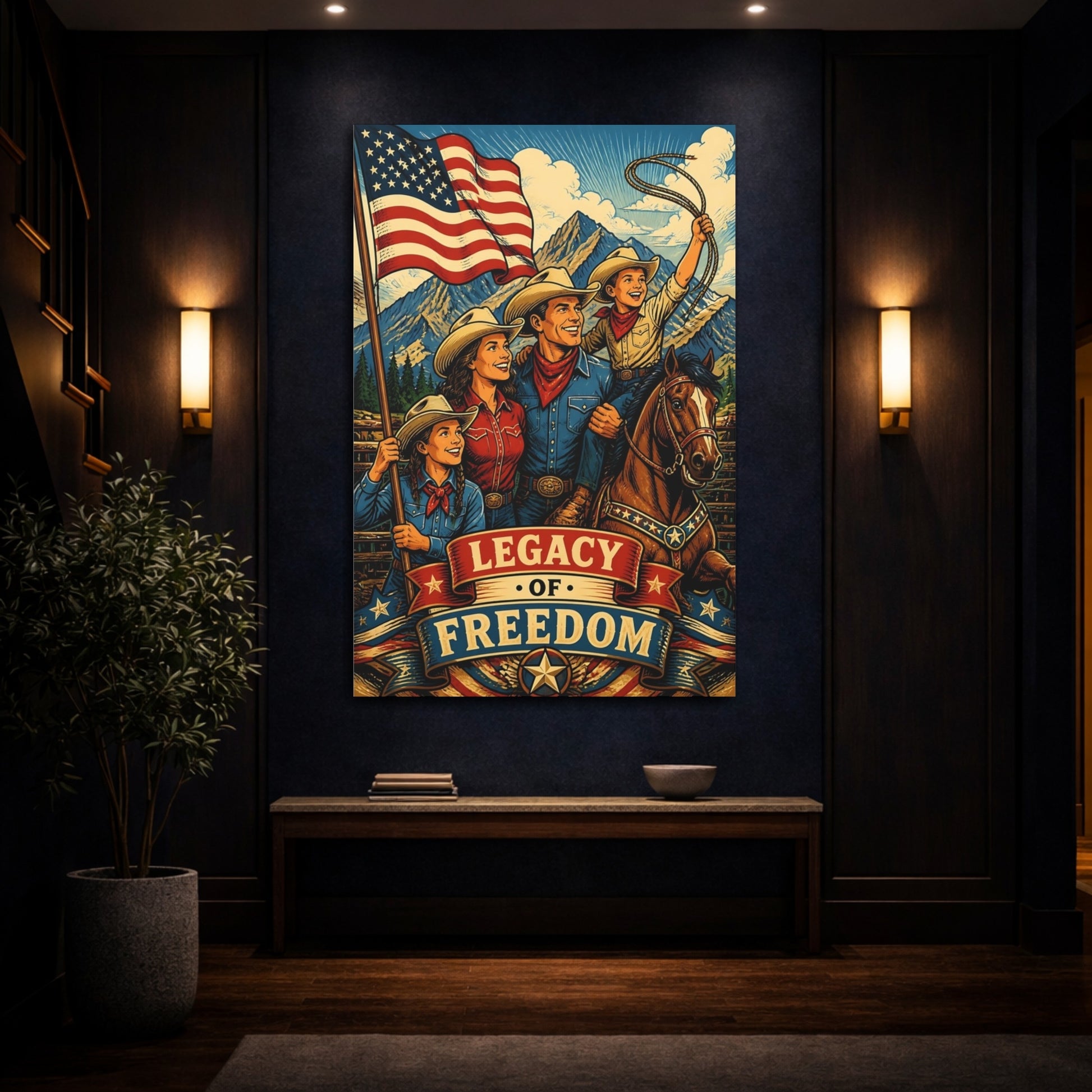 Mockup 4. Patriotic Cowboy Family shown as canvas print