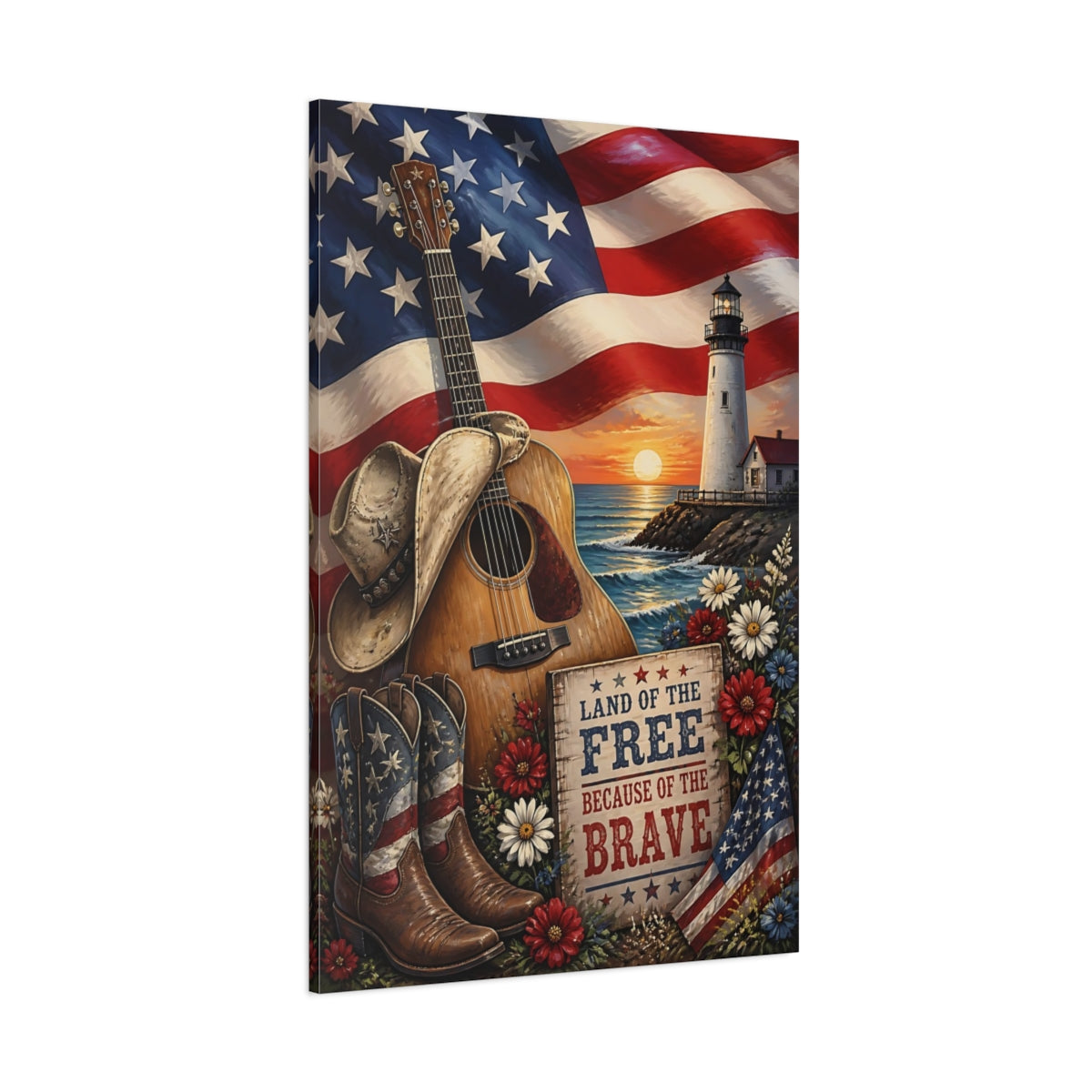 Side Mockup 1. Patriotic Guitar Scene shown as canvas print