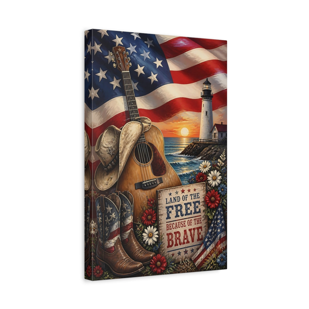 Side Mockup 4. Patriotic Guitar Scene shown as canvas print
