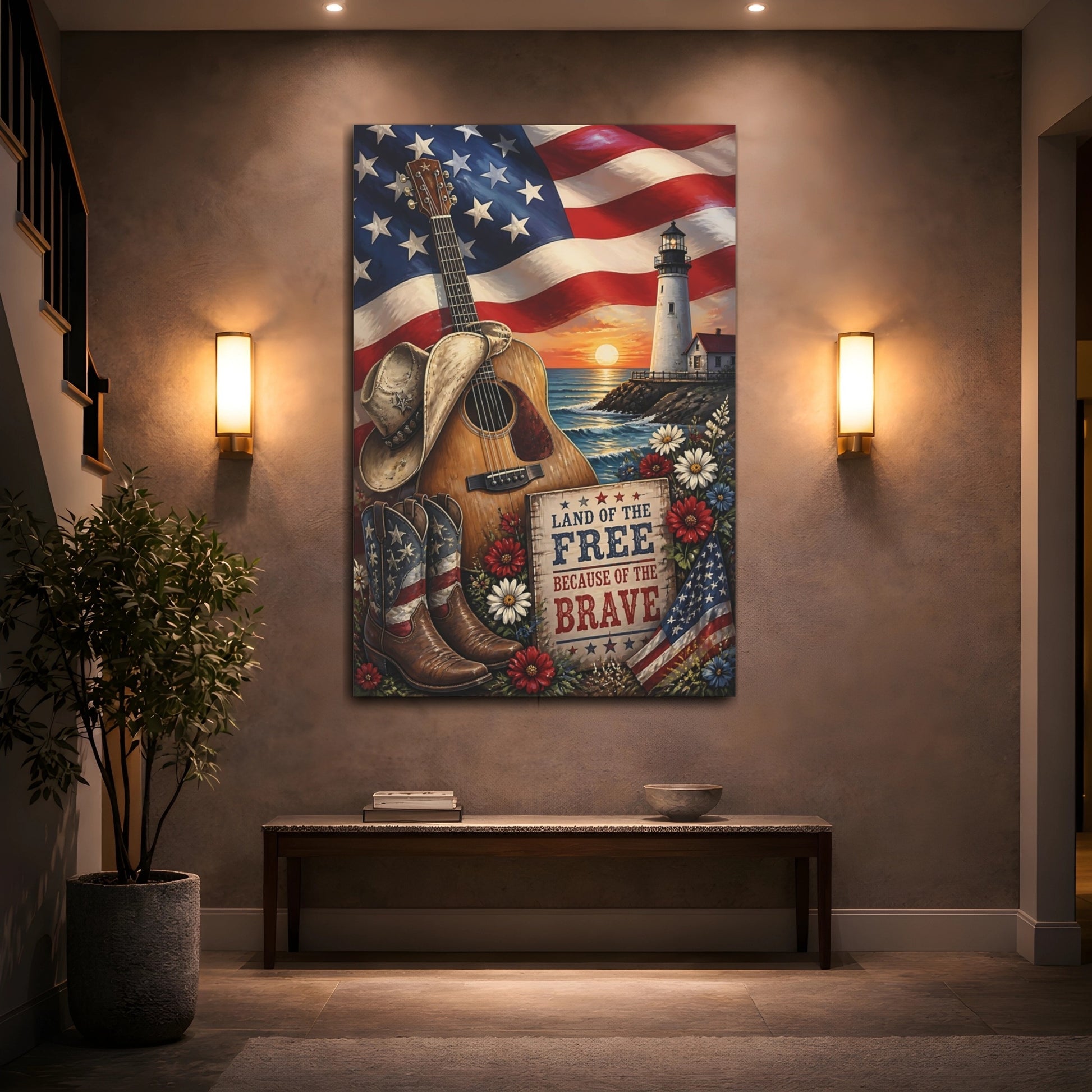 Mockup 2. Patriotic Guitar Scene shown as canvas print
