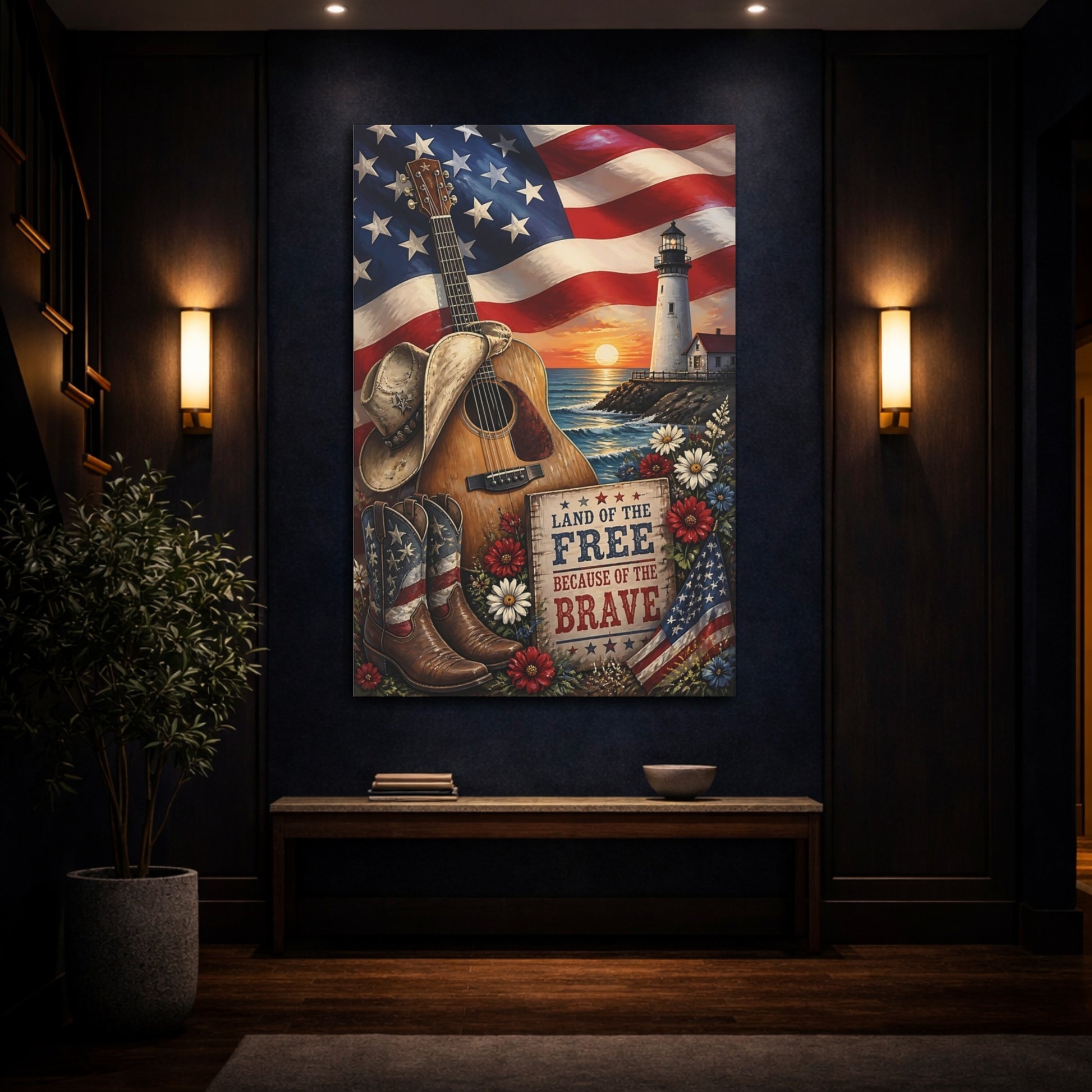 Mockup 4. Patriotic Guitar Scene shown as canvas print