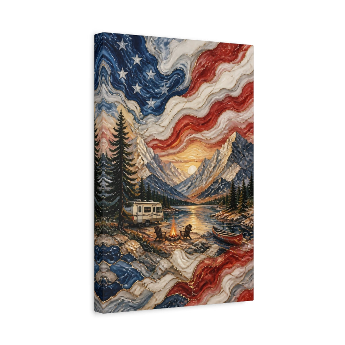 Side Mockup 4. Patriotic Mountain Campsite shown as canvas print