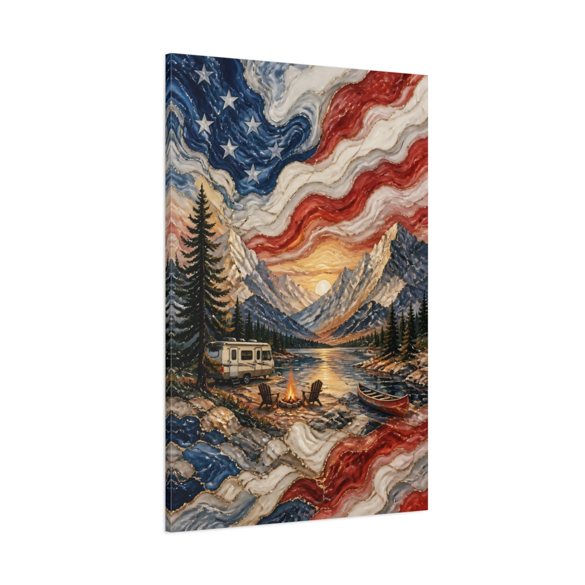Side Mockup 1. Patriotic Mountain Campsite shown as canvas print