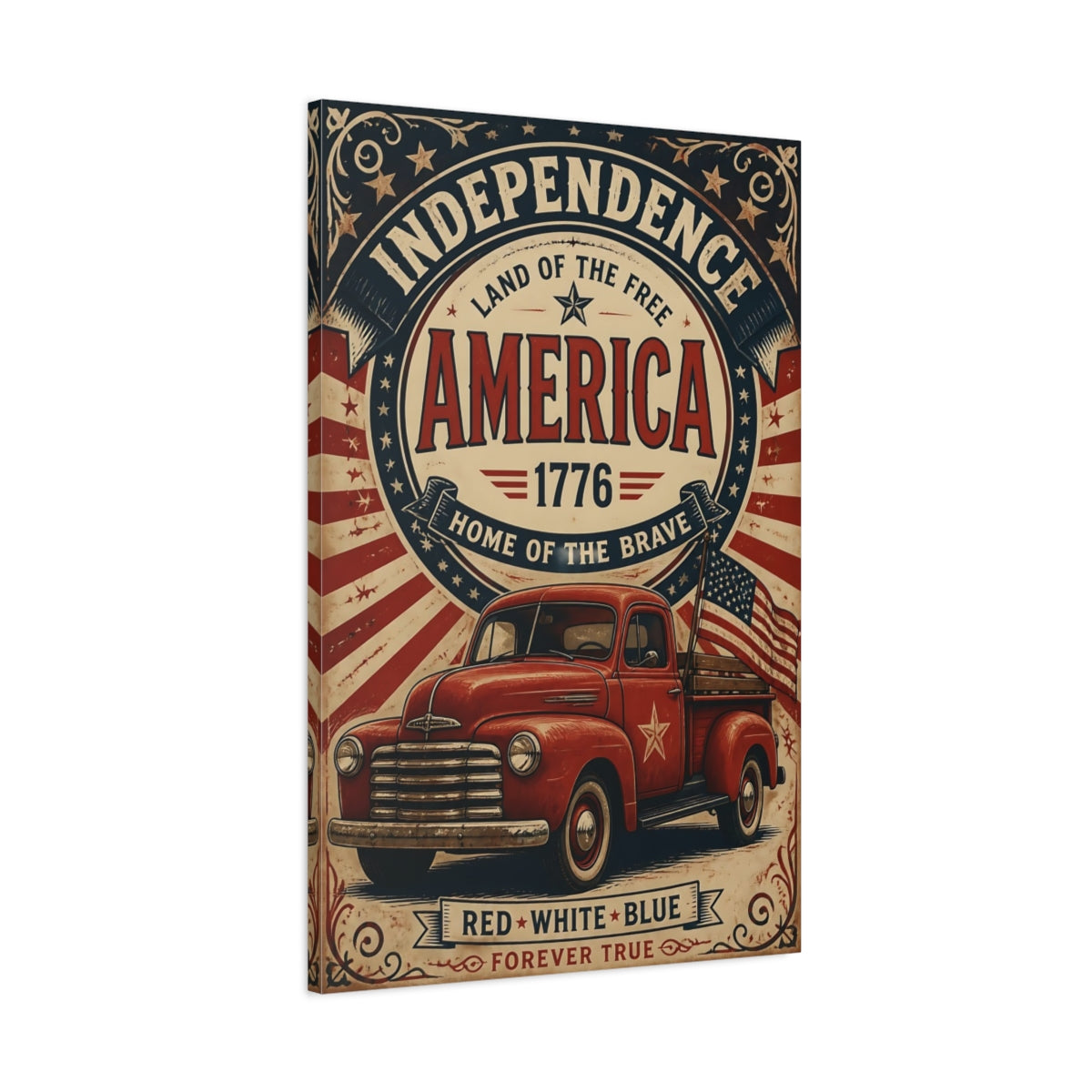 Main Mockup. Patriotic Red Truck shown as canvas print
