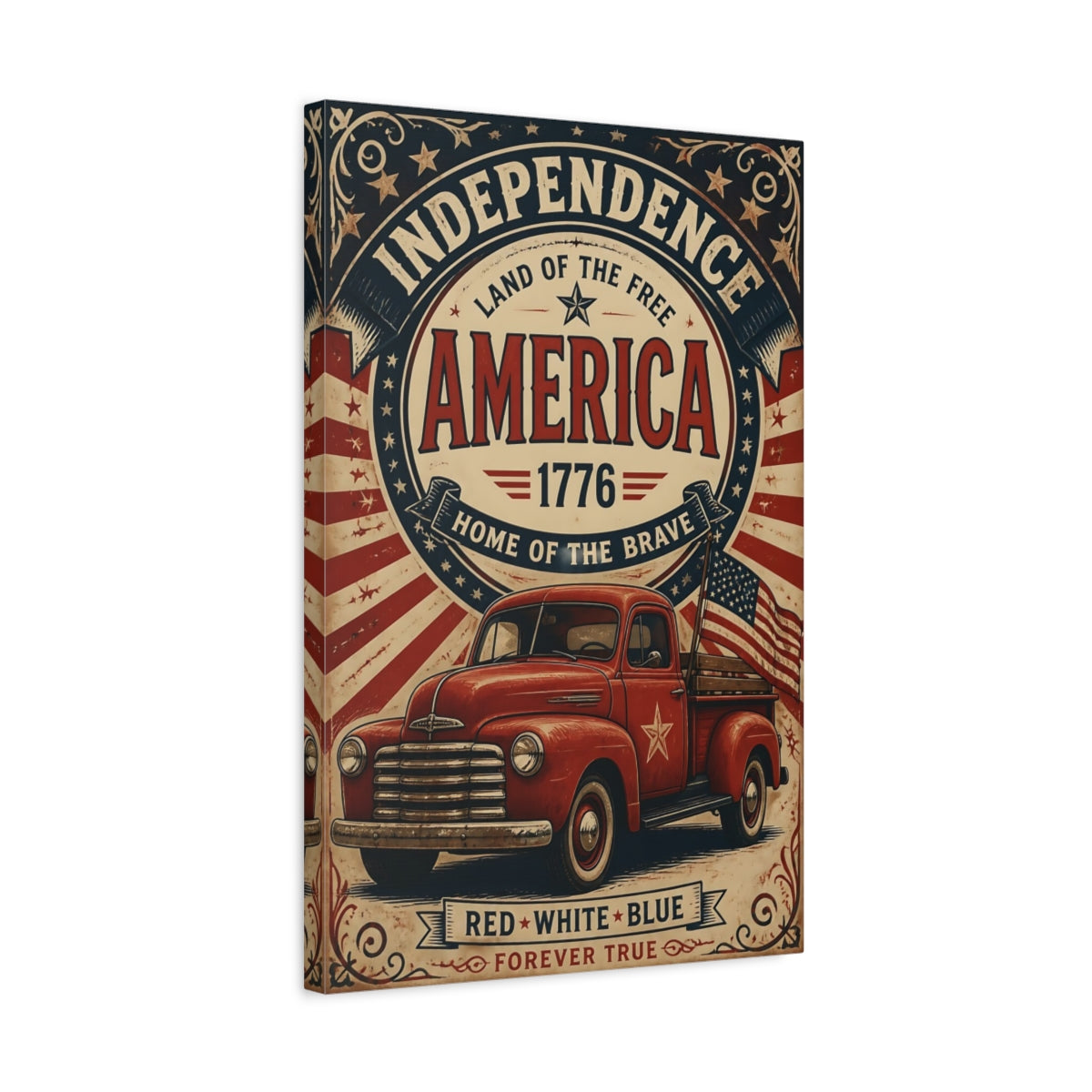 Side Mockup 3. Patriotic Red Truck shown as canvas print